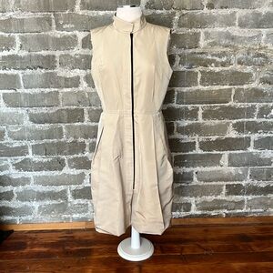 Lida Baday Dual Front Zip Champagne Sleeveless Pleated Dress Size 12